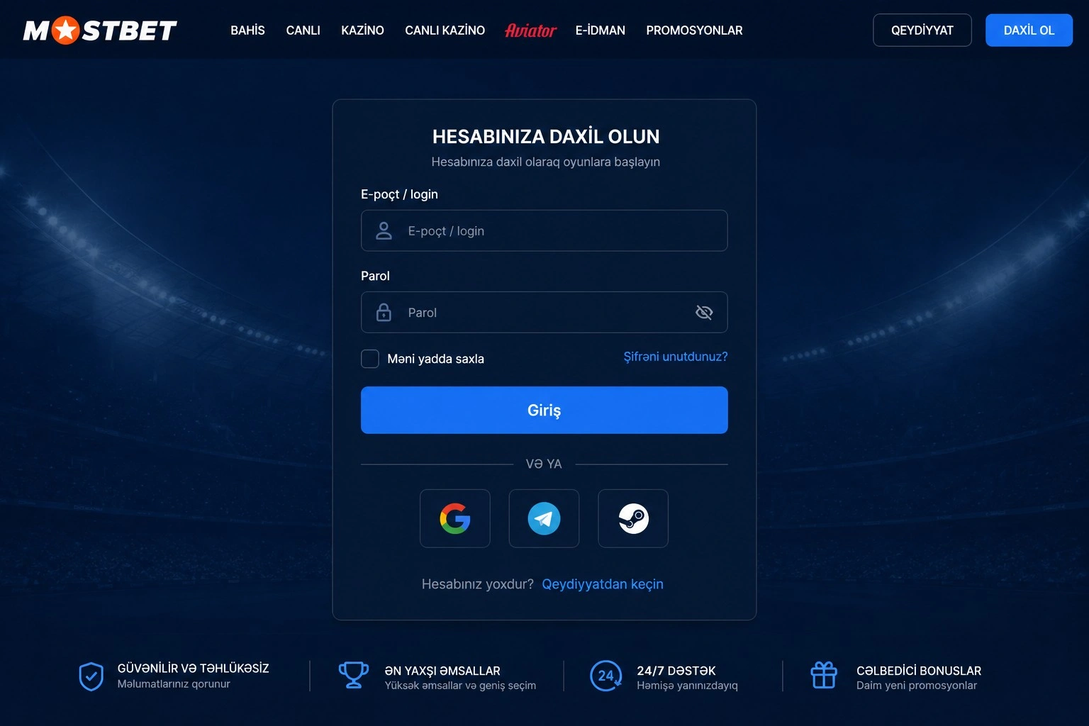 Mostbet giriş — rəsmi sayta daxil olma formu