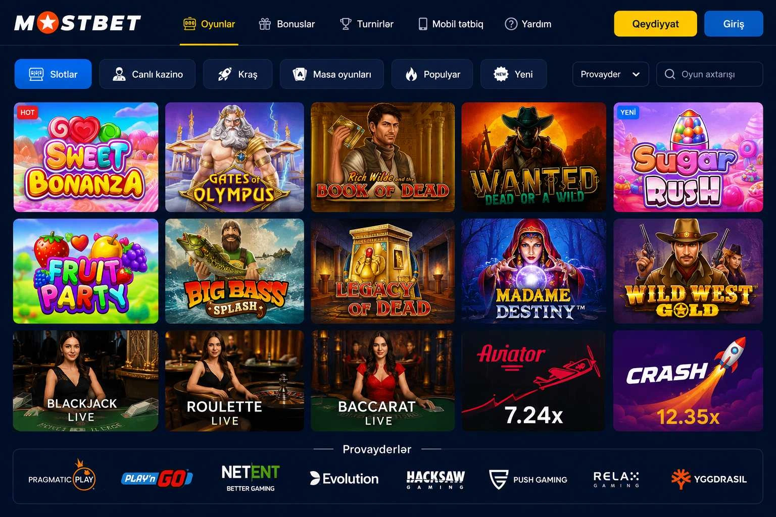 Mostbet AZ kazino oyunları və provayderlər